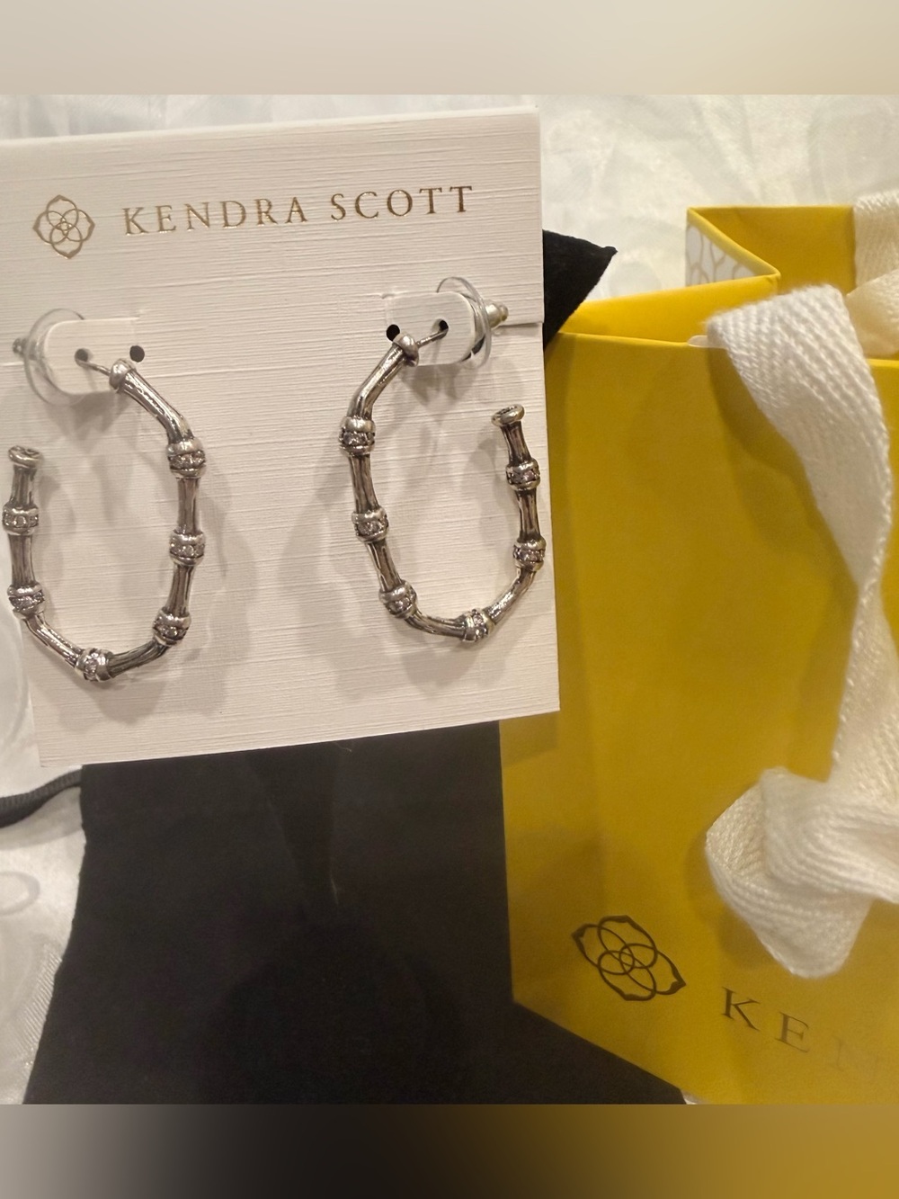Kendra Scott Silver Bamboo-Style Hoop Earrings New